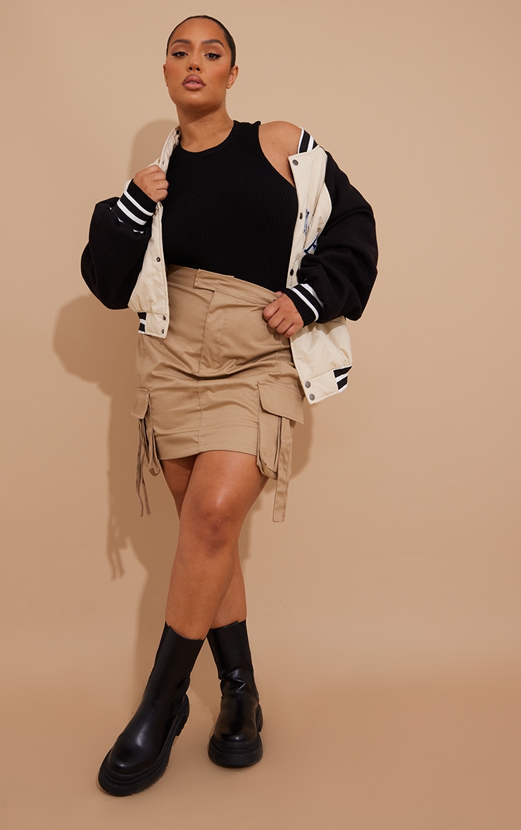 Plus Camel Woven Cargo Mini Skirt image 1