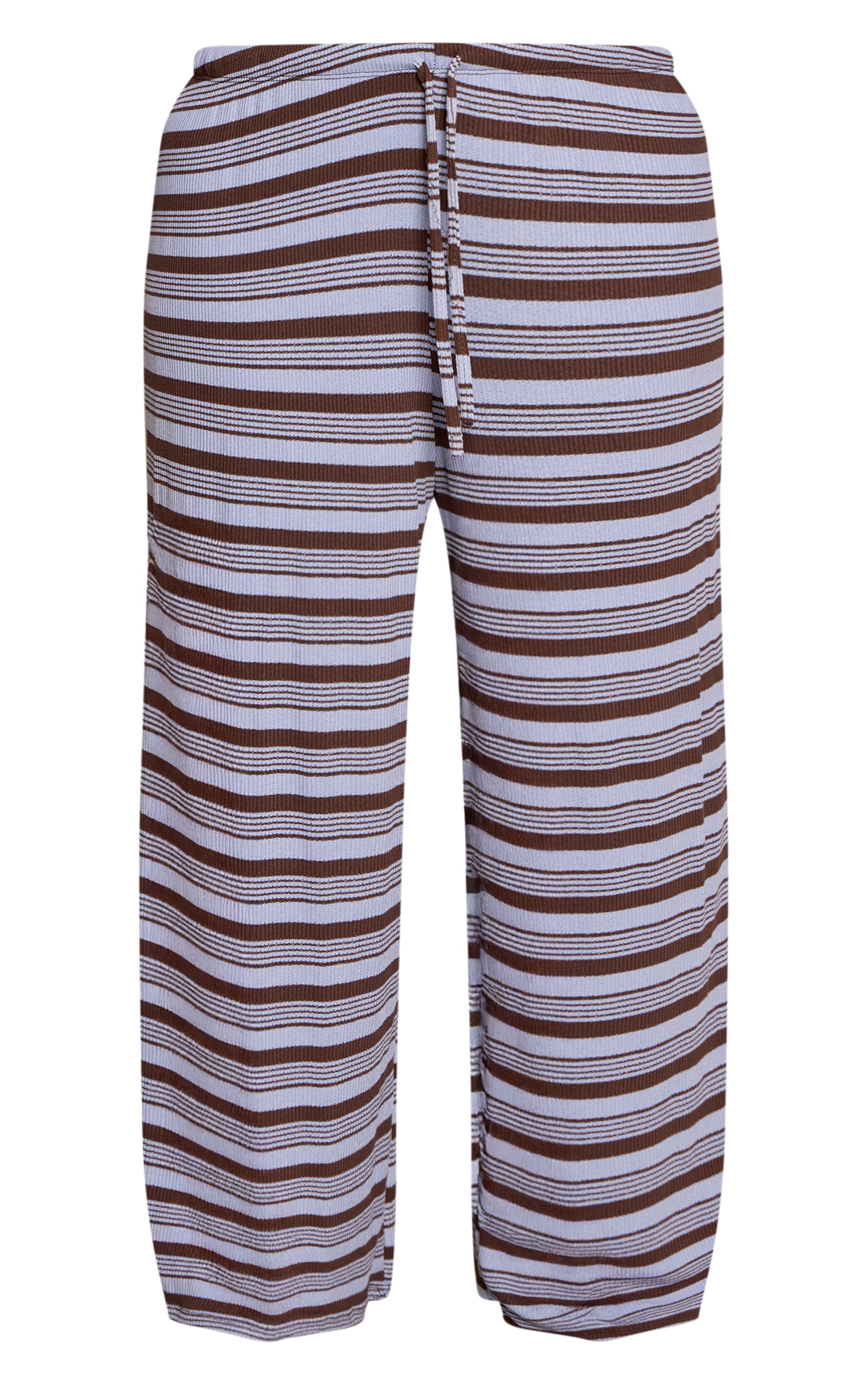 Plus Blue Textured Stripe Detail Drawstring Wide Leg Trouser image 5