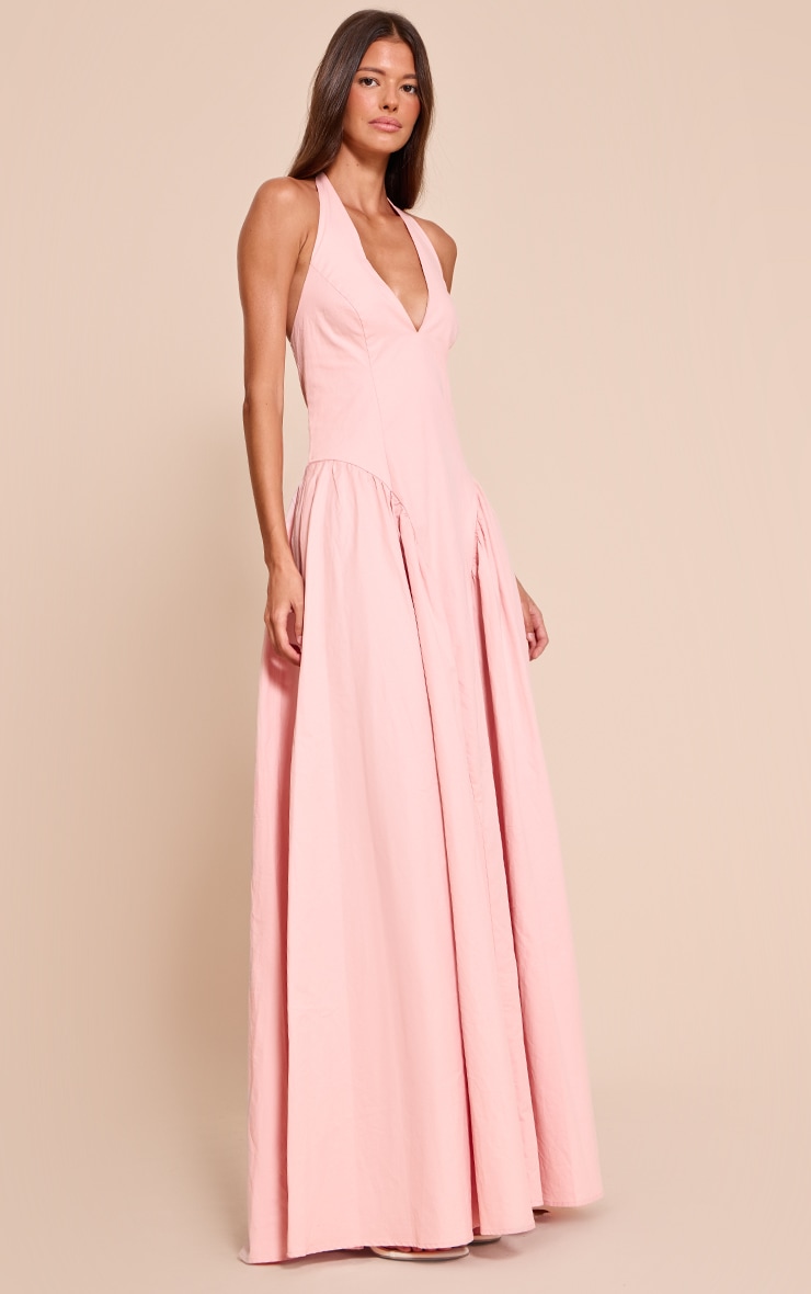 Light Pink Woven Halterneck Plunge Midaxi Dress image 3