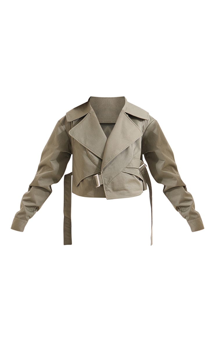 Khaki Cropped Trench Belted Jacket image 5