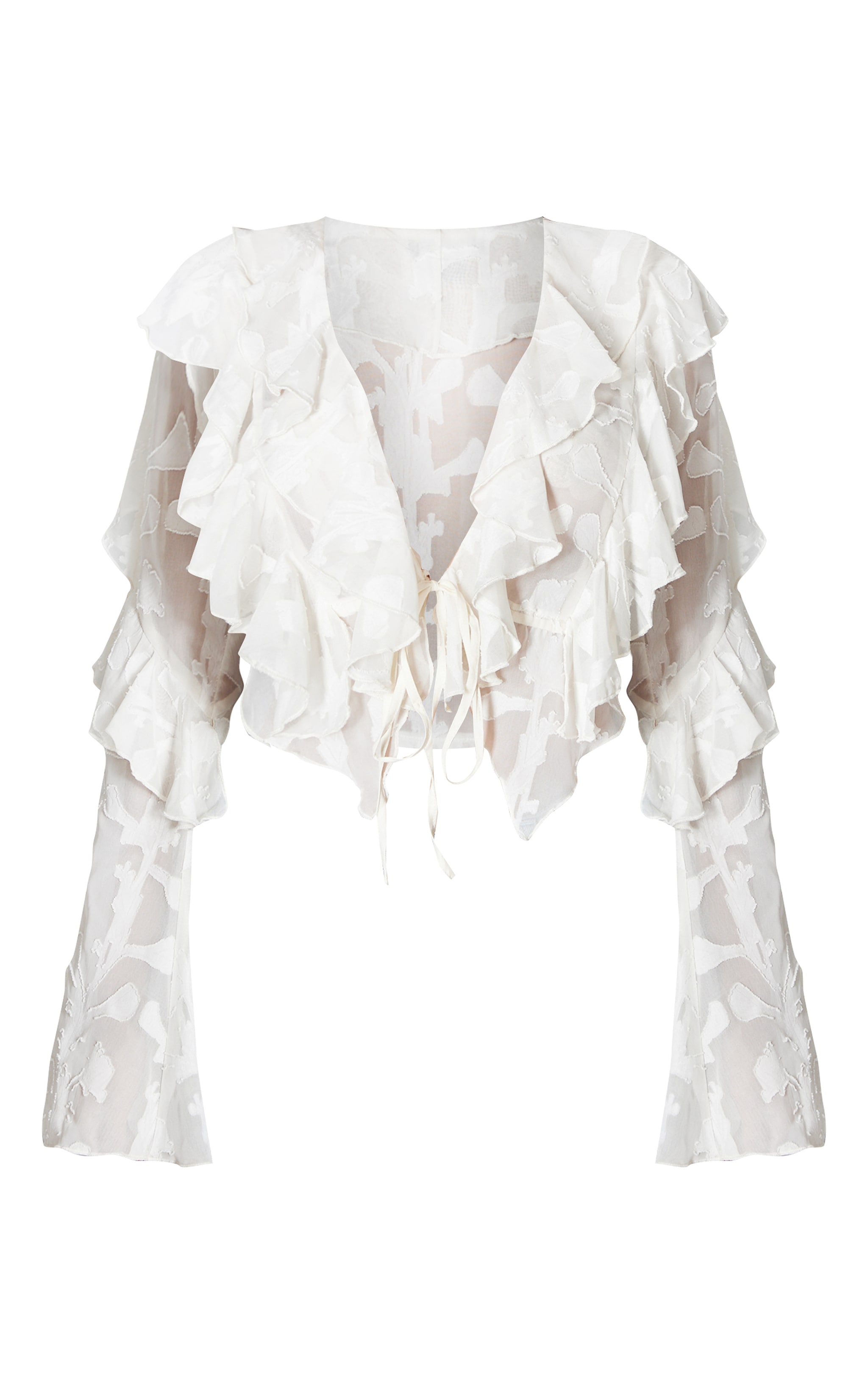 Cream Floral Organza Ruffle Tie Crop Blouse image 5