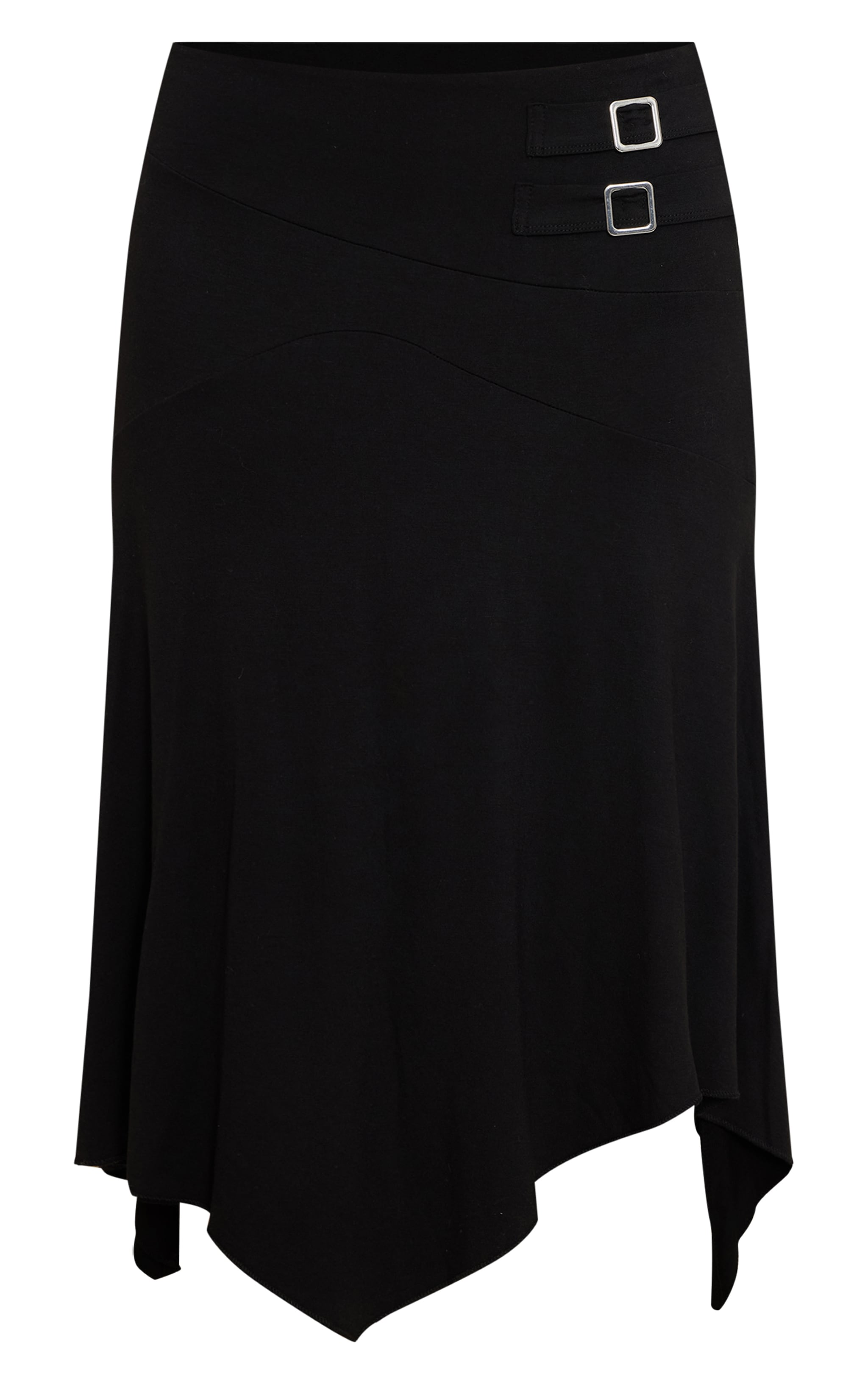 Black Buckle Detail Jersey Midi Skirt image 6