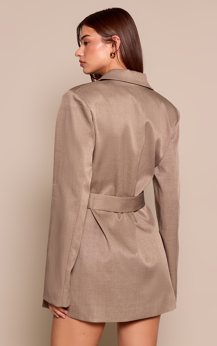 Mocha Tailored Wrap Belt Detail Blazer Dress image 2