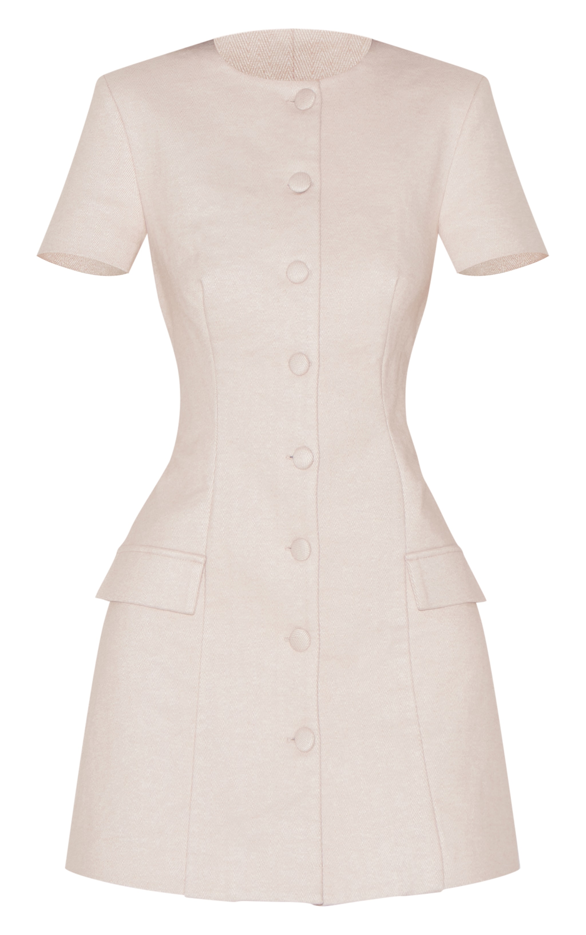 Almond Herringbone Tailored Short Sleeve Mini Dress image 5