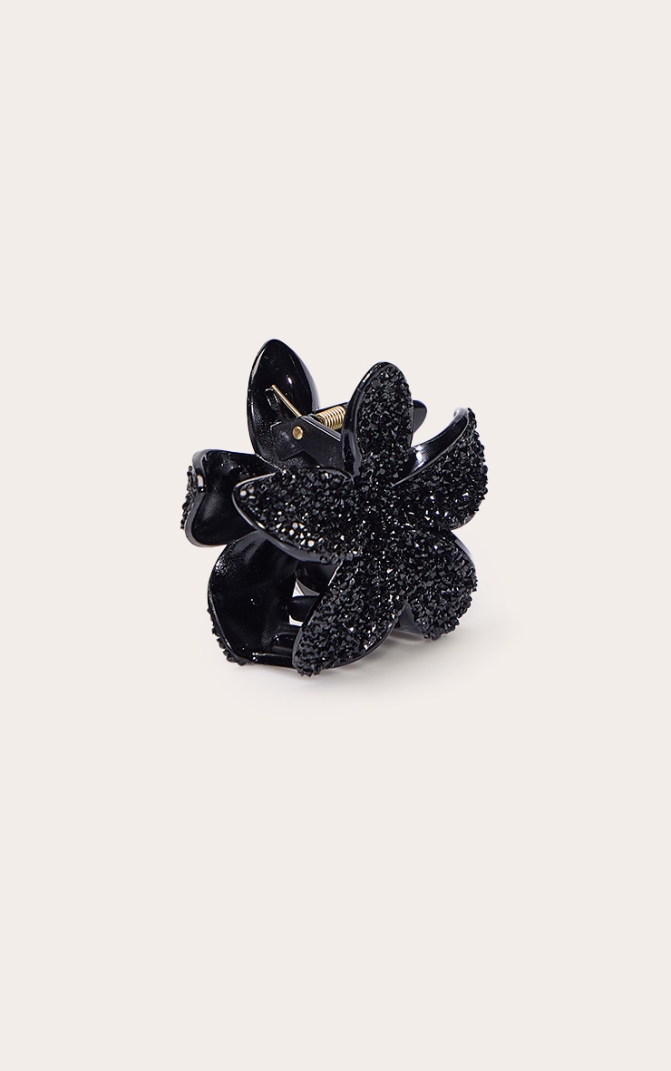 Black Crystal Lily Flower Hair Clip image 3