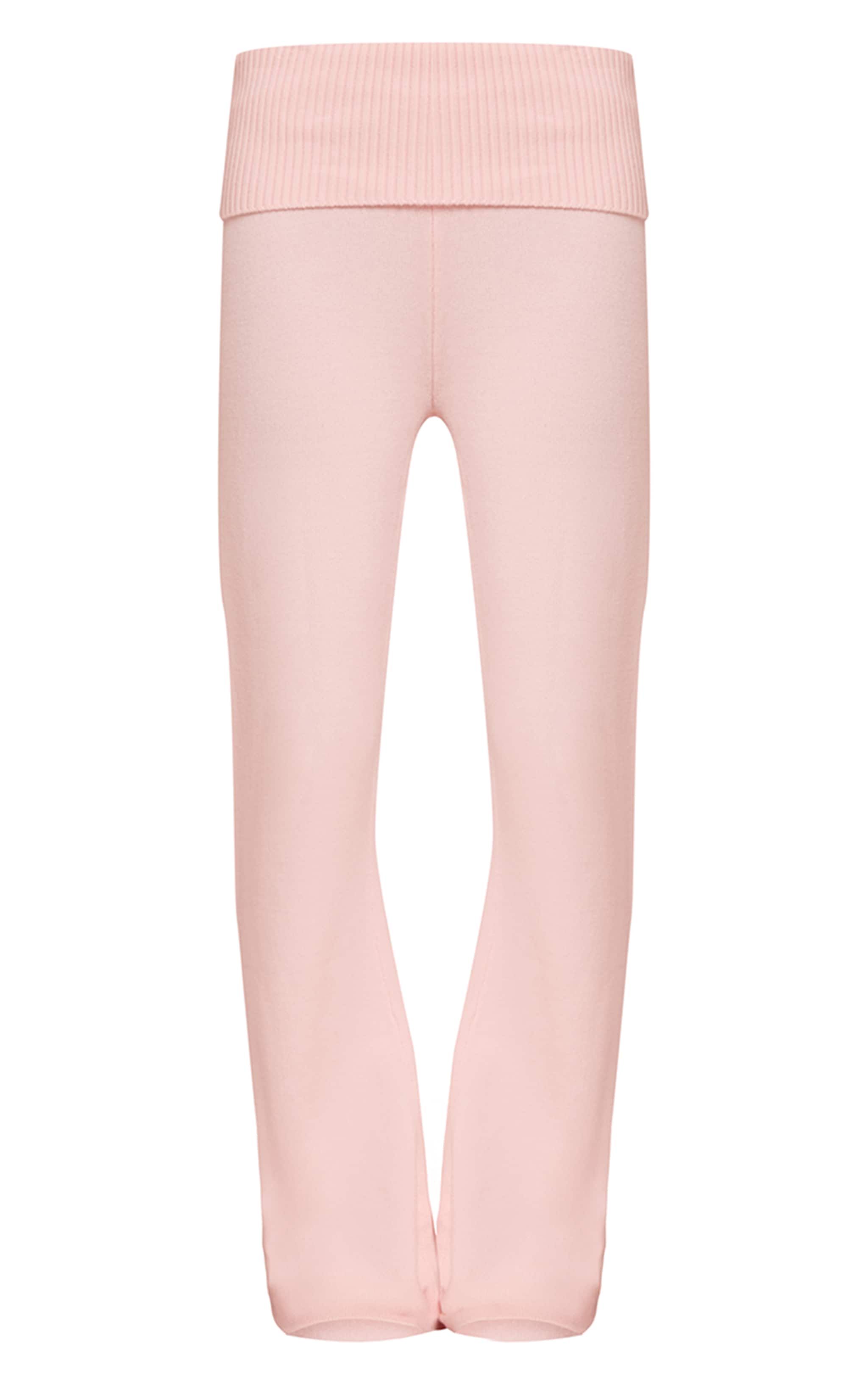 Soft Pink Fold Over Waist Band Flared Knitted Pants image 5