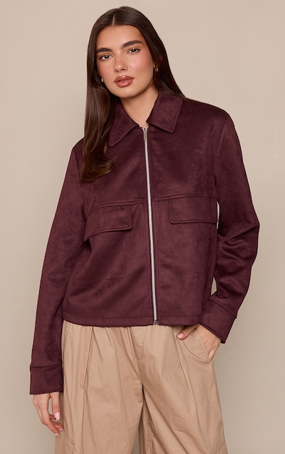 Burgundy Lightweight Suede Zip Up Jacket