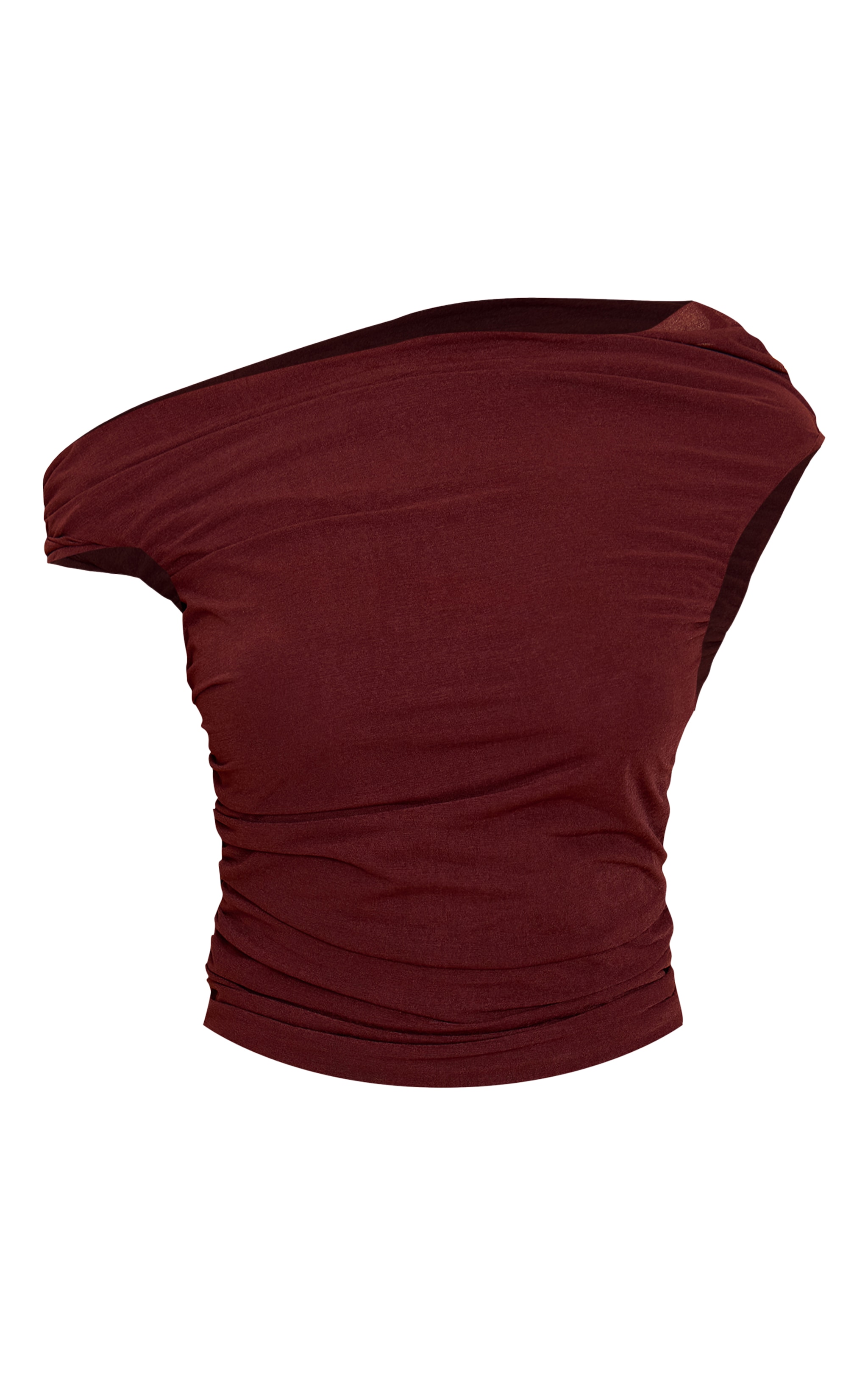 Chocolate Stretch Chiffon Ruched Detail Long Top image 5