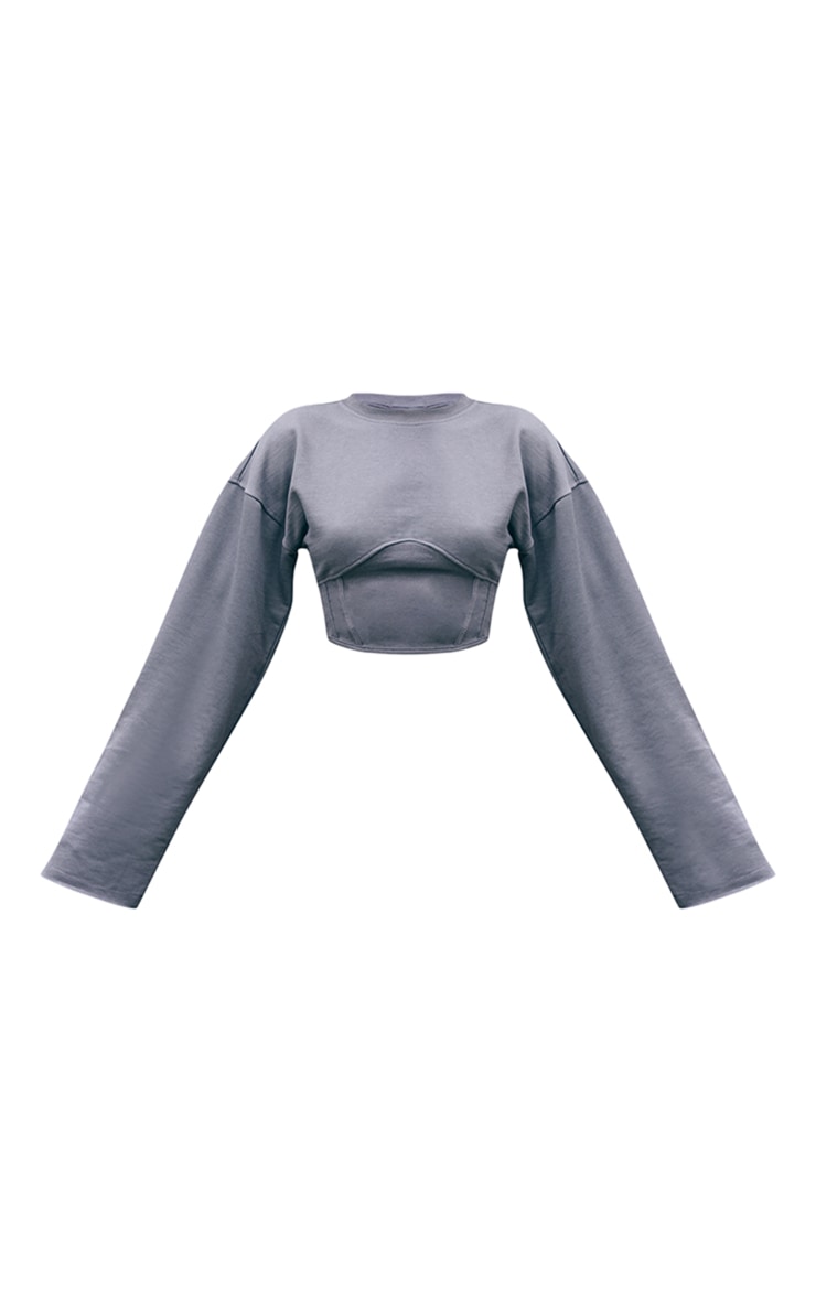 Charcoal Corset Detail Cropped Sweatshirt Athleisure PLT IRE