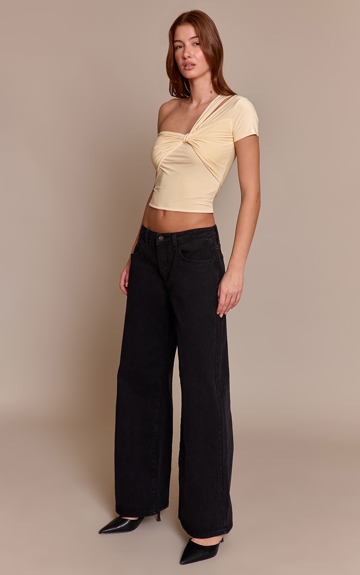 Cream Double Layer Slinky Bust Detail One Shoulder Top image 3