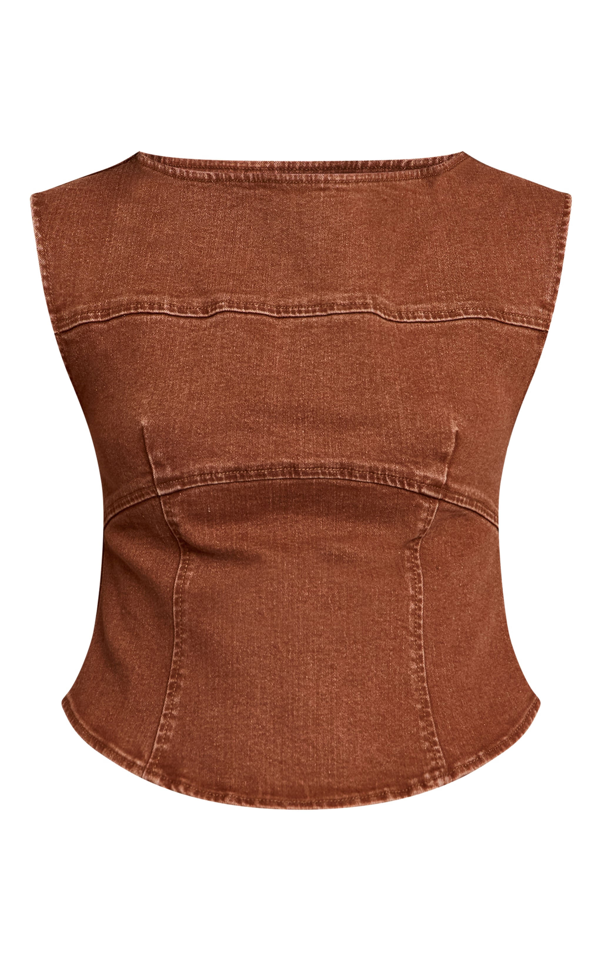 Tan Boatneck Denim Corset Top image 5