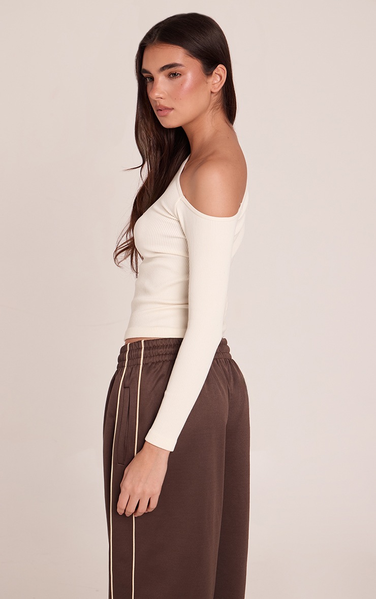 Cream Contour Rib Asymmetric Long Sleeve Top   image 2