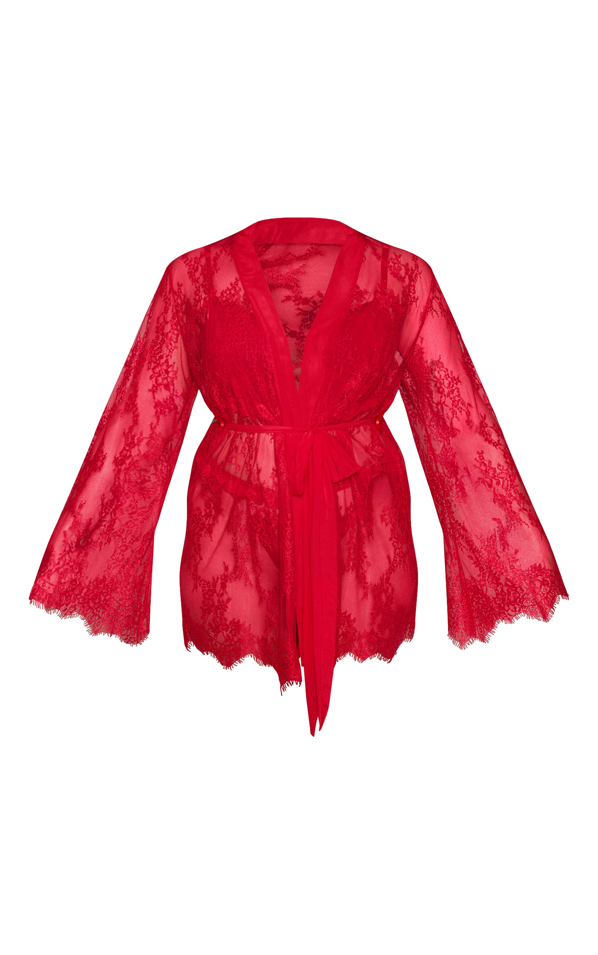 Plus Red Eyelash Flute Sleeve Maxi Lace Robe image 5