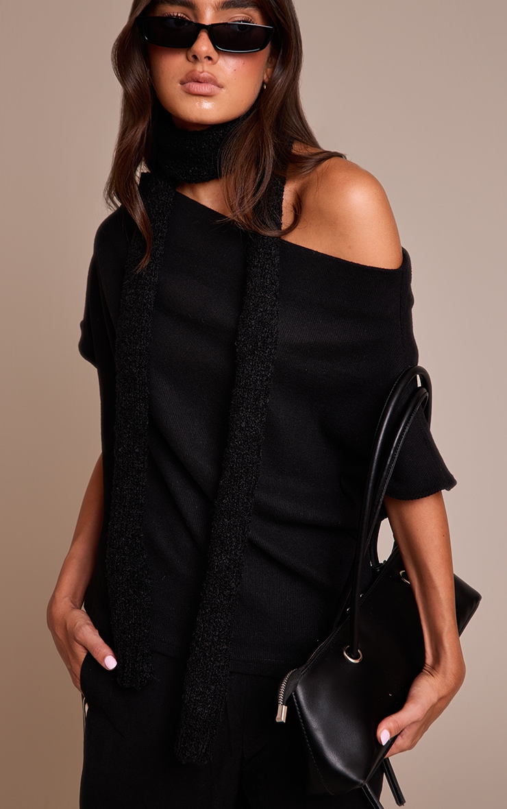 Black Skinny Knit Scarf image 3