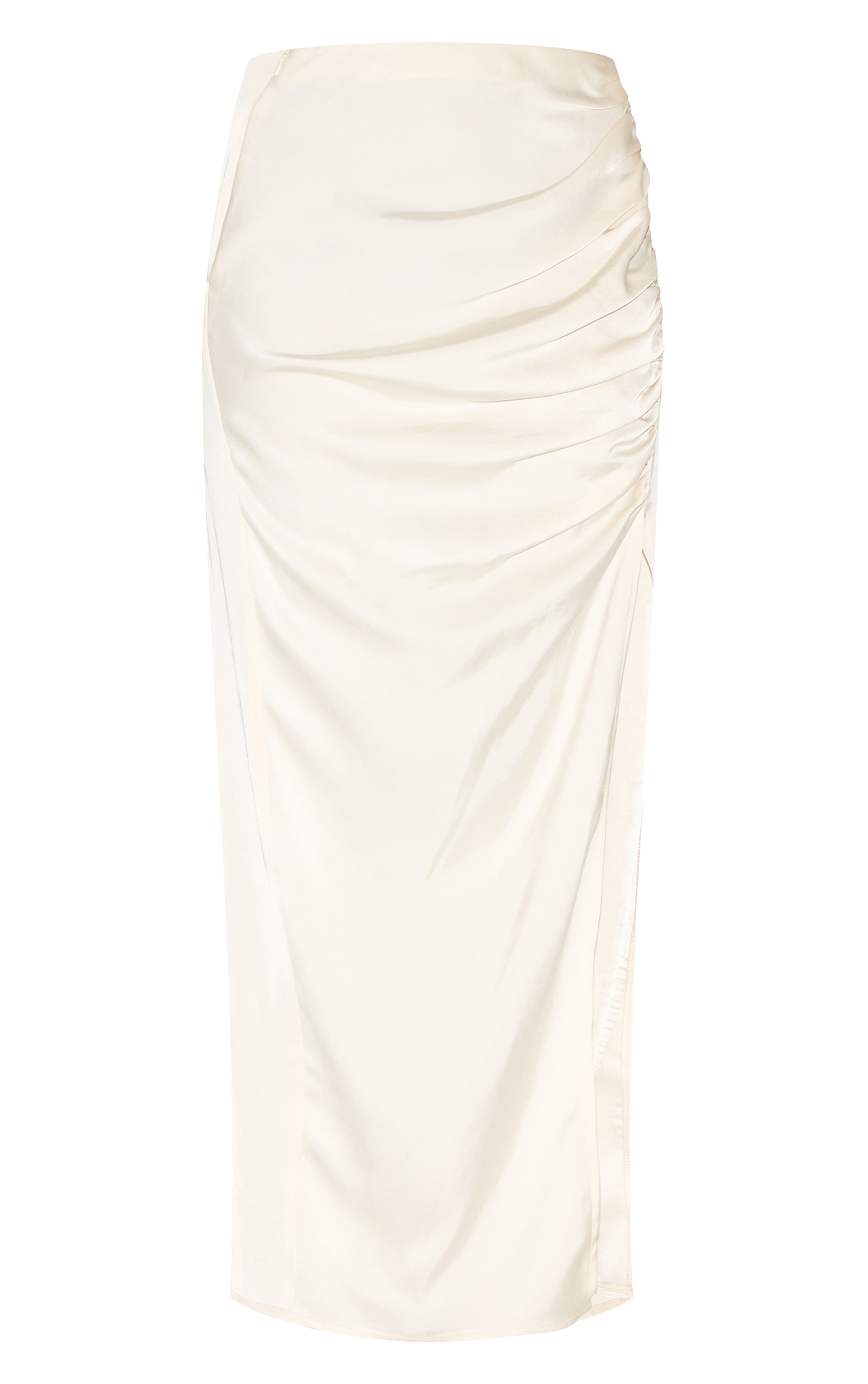Cream Ruched Satin Split Detail Maxi Skirt | Co-ords