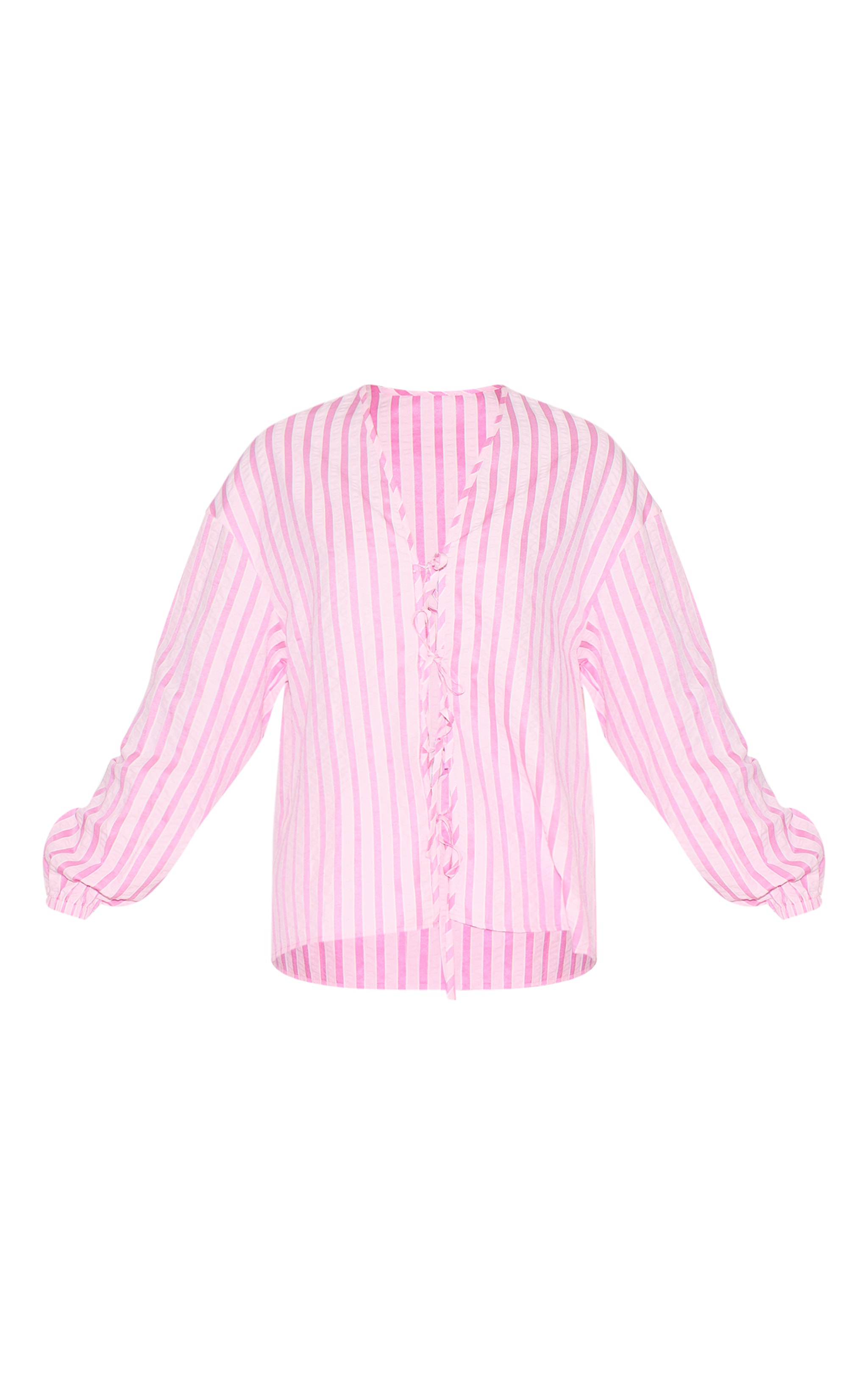 Pink Striped Textured Tie Front Shirt image 5