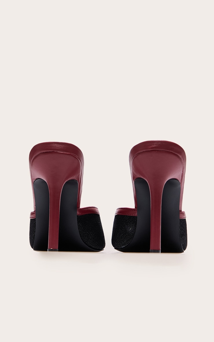 Red PU Point Toe Vintage Look Heeled Mules image 3