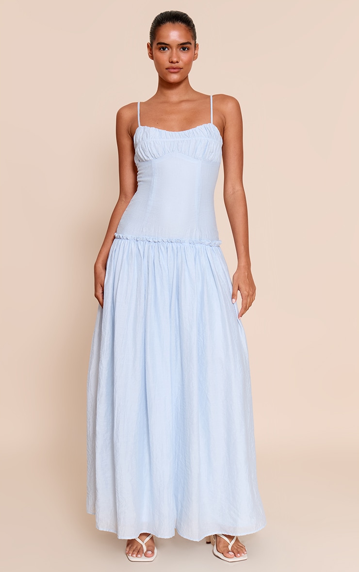 Light Blue Ruched Bust Drop Waist Maxi Dress image 1