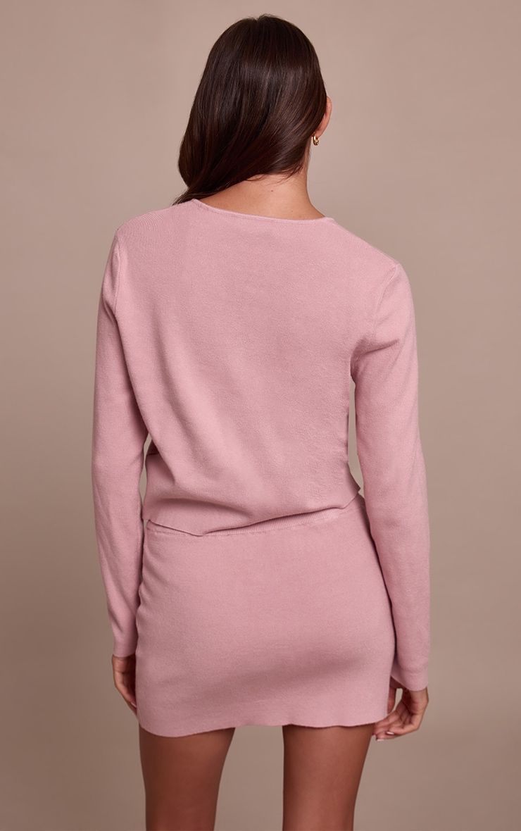 Pink Compact Knit Collarless Cardigan image 2