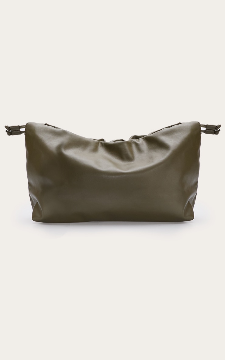 Khaki PU Oversize Drawstring Clutch Bag image 4