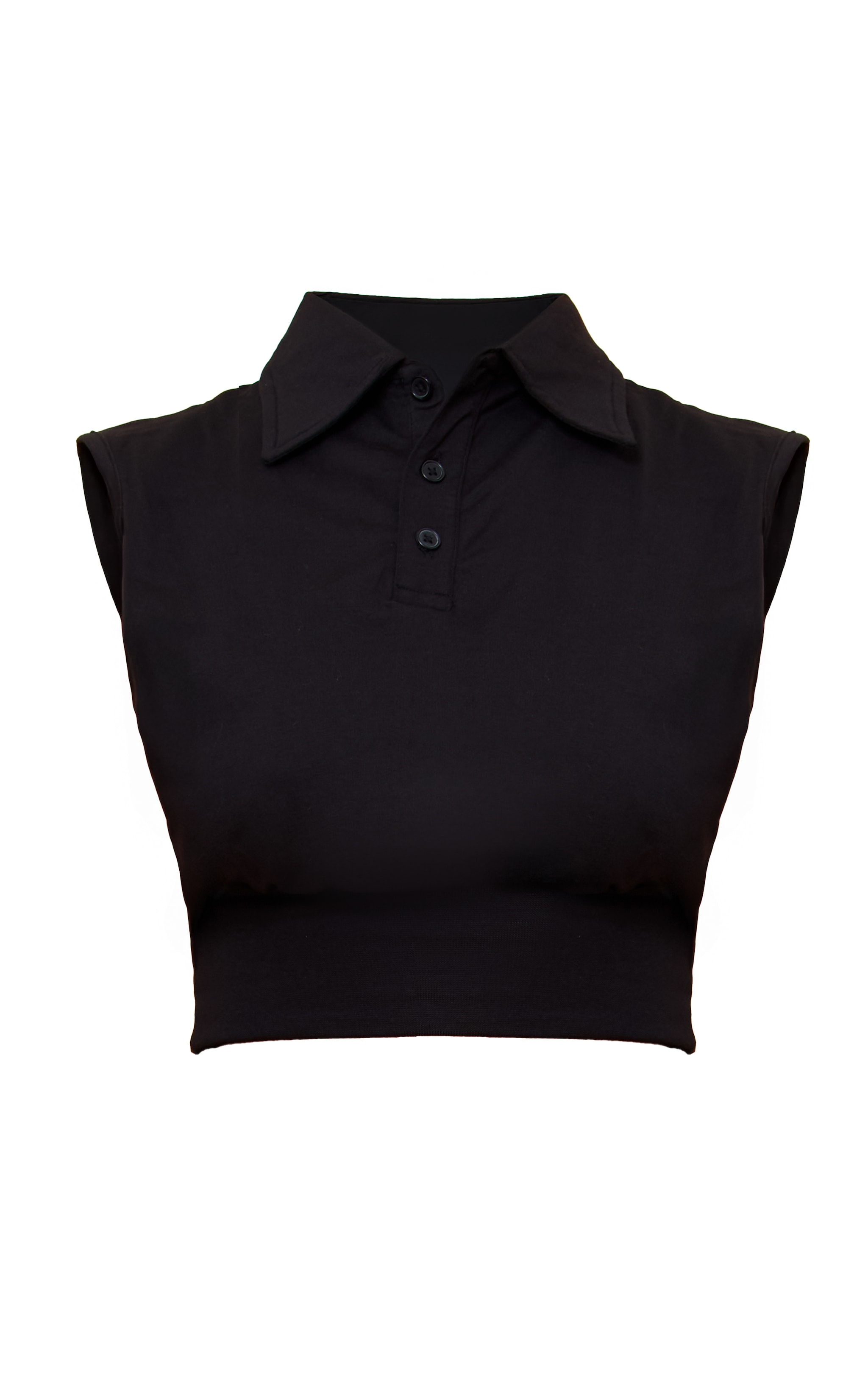Shape Black Polo Sleevless Cinched Waist Top image 5
