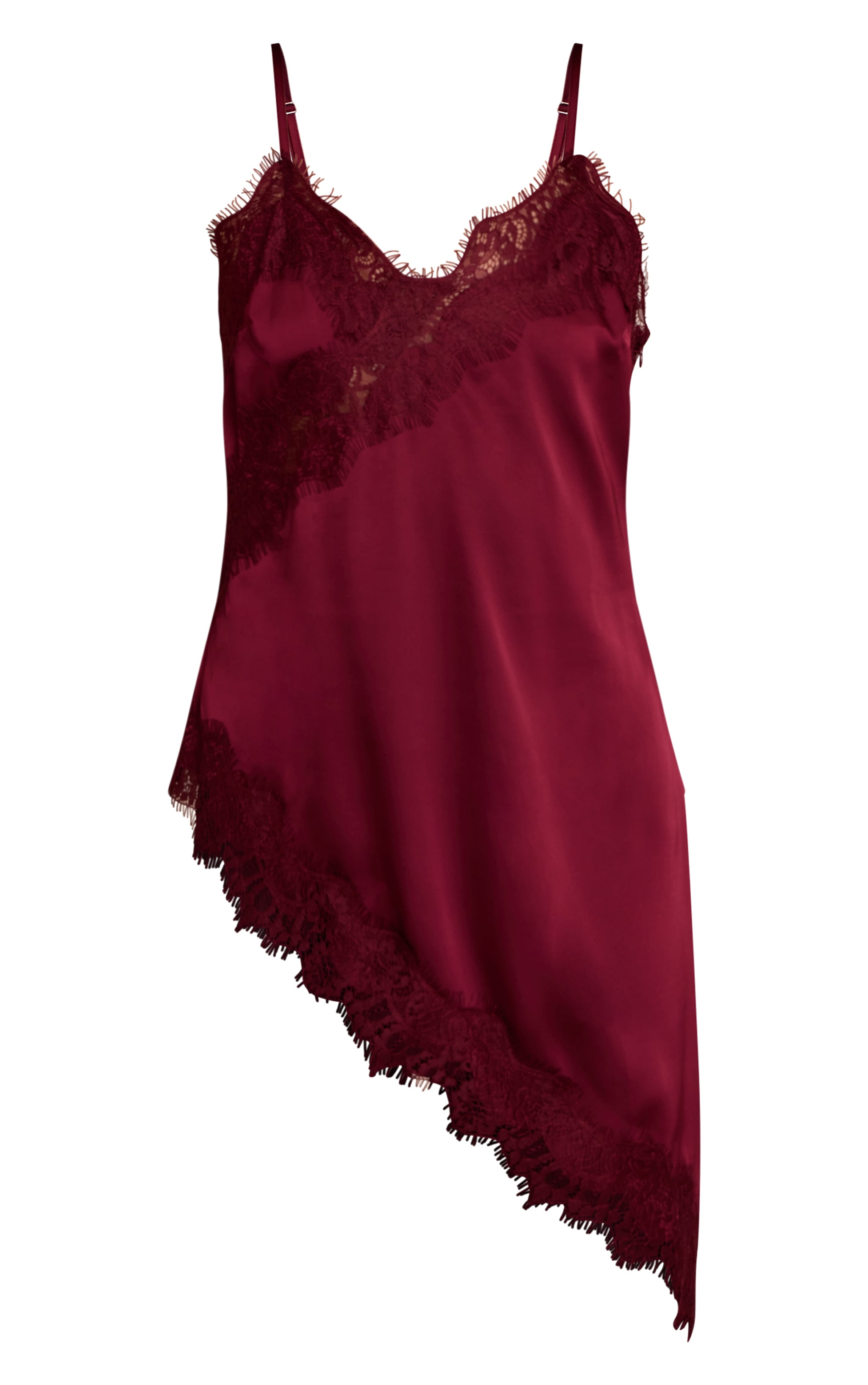 Plum Satin Lace Detail Asymmetric Long Top image 5
