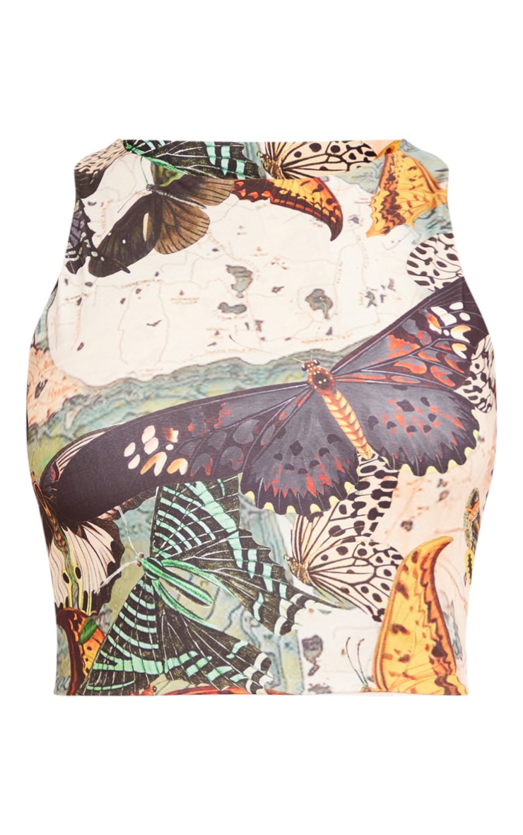 Forest Green Printed Slinky Racer Crop Top image 5