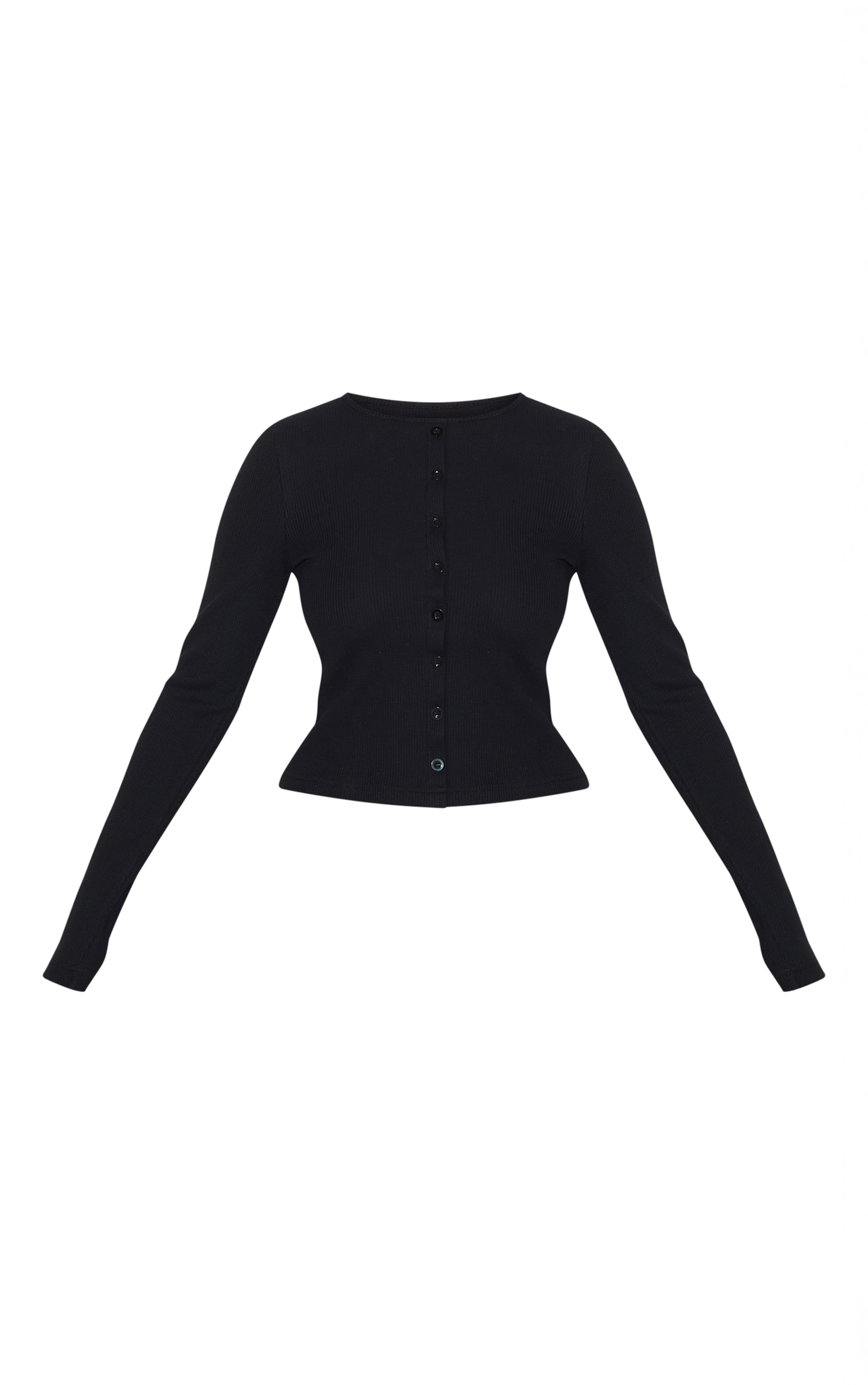 Black Waffle Button Up Long Sleeve Top image 5