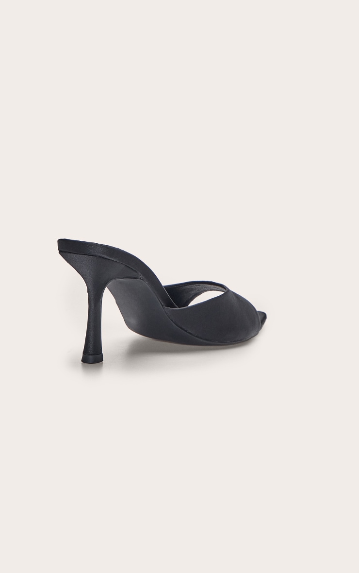 Black Satin Point Toe Heeled Mules image 4