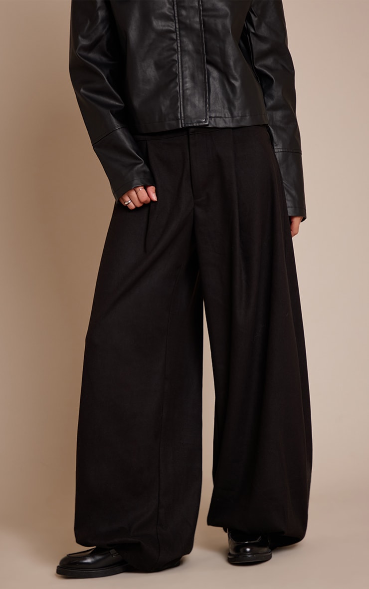 Black Brushed Woven Balloon Trousers