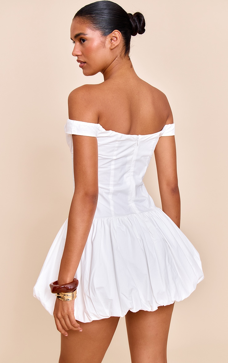 Mini robe bouffante blanche à col bardot image 2