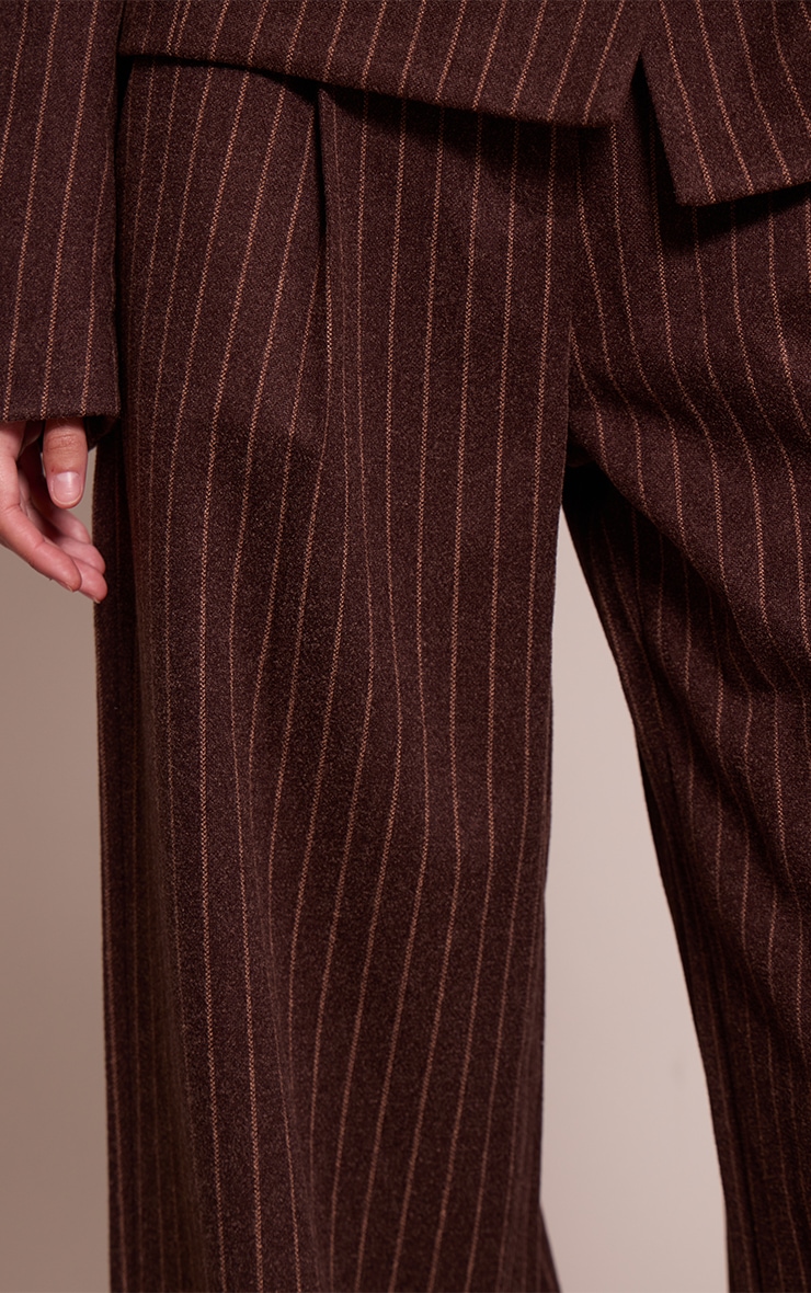 Chocolate Pinstripe Heavy Brushed Pleated Straight Leg Pants image 4