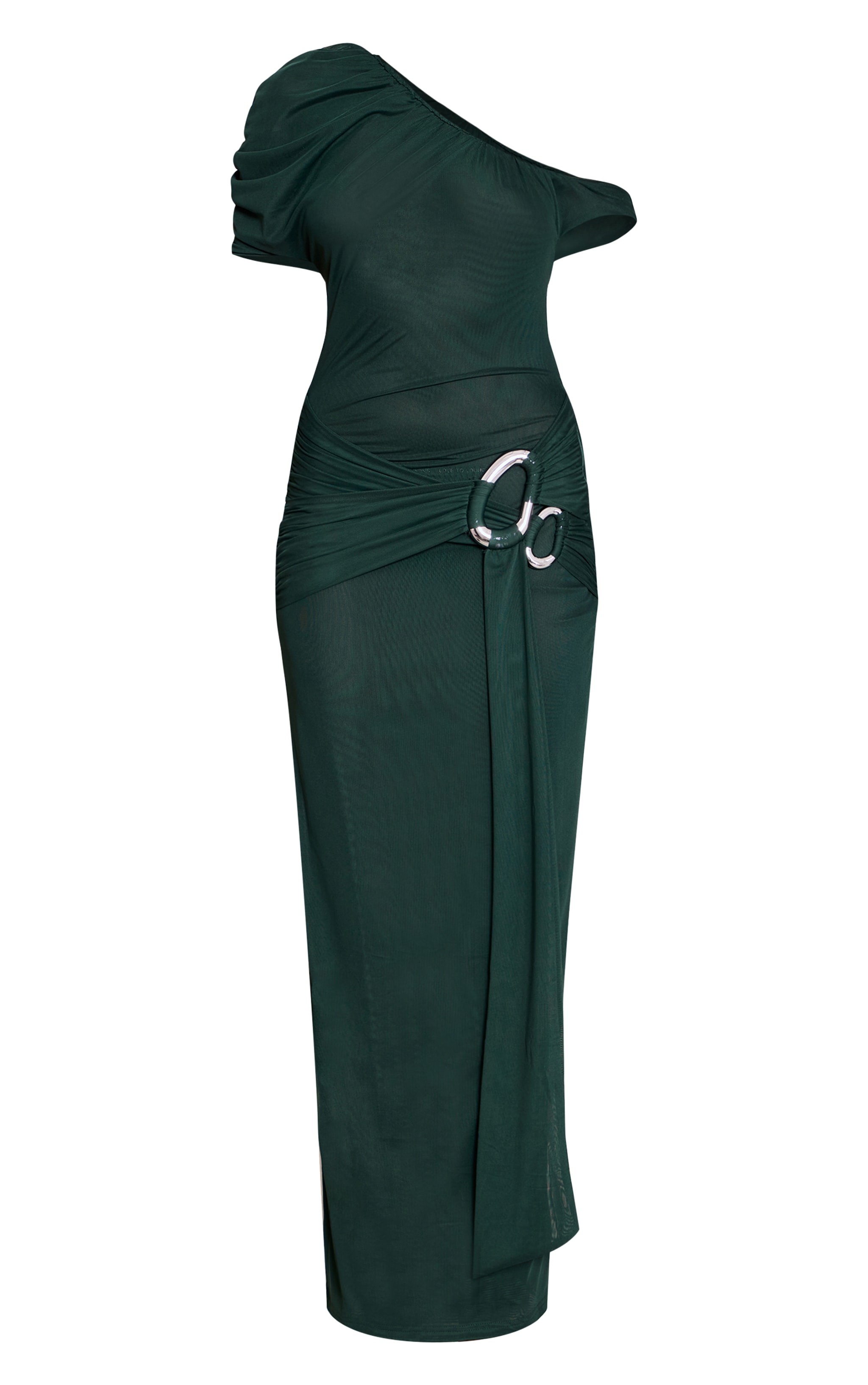 Robe longue en mousseline de soie vert émeraude à empiècements image 5