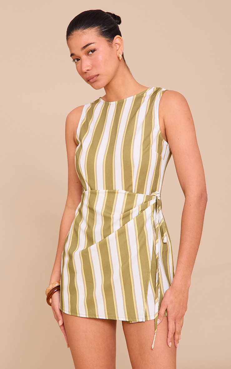 Sage Stripe Wrap Front Romper image 1