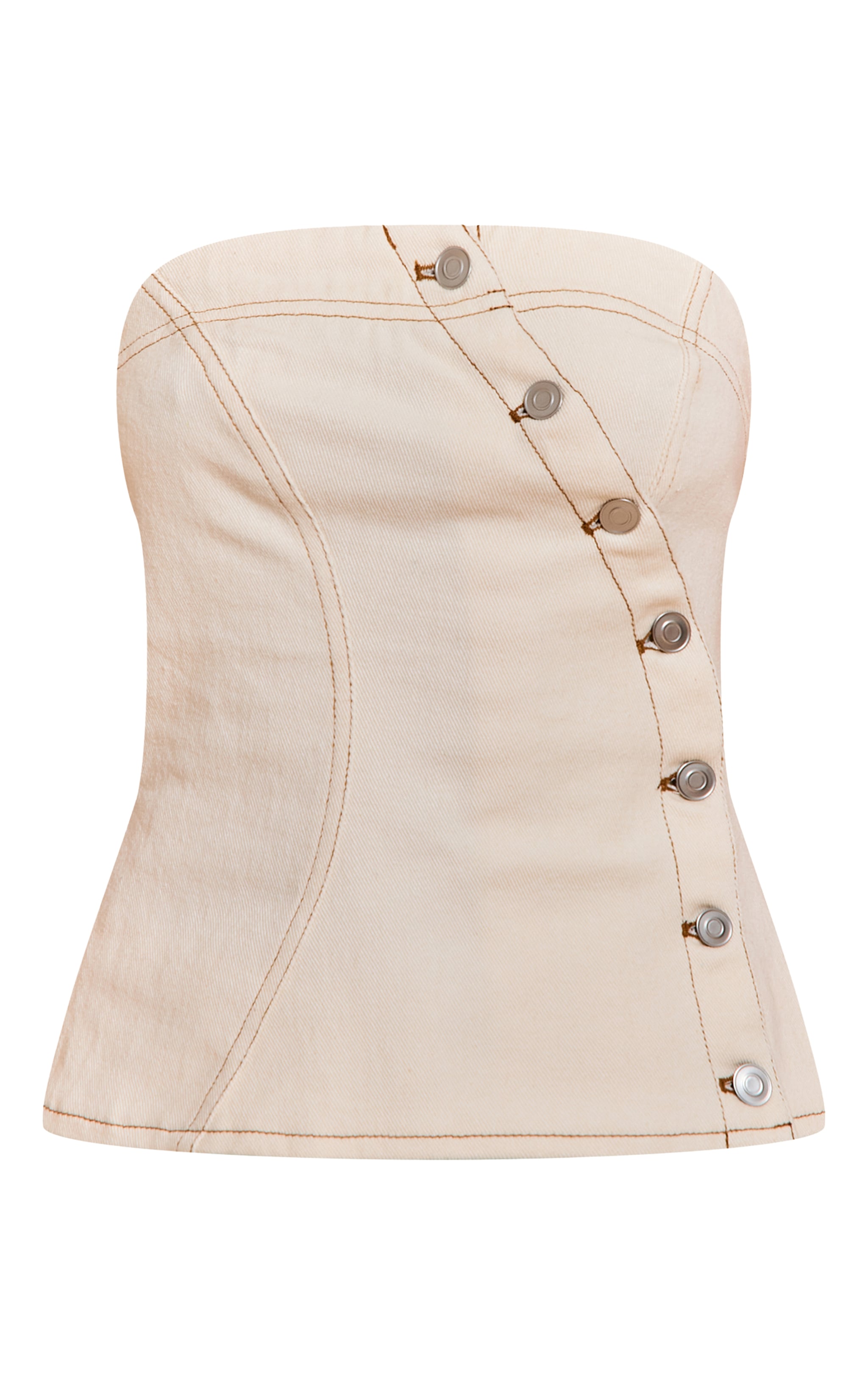 Petite Ecru Denim Asymmetric Button Bandeau Top image 5