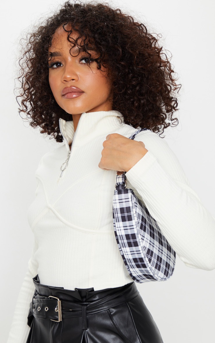 Black Check Saddle Shoulder Bag