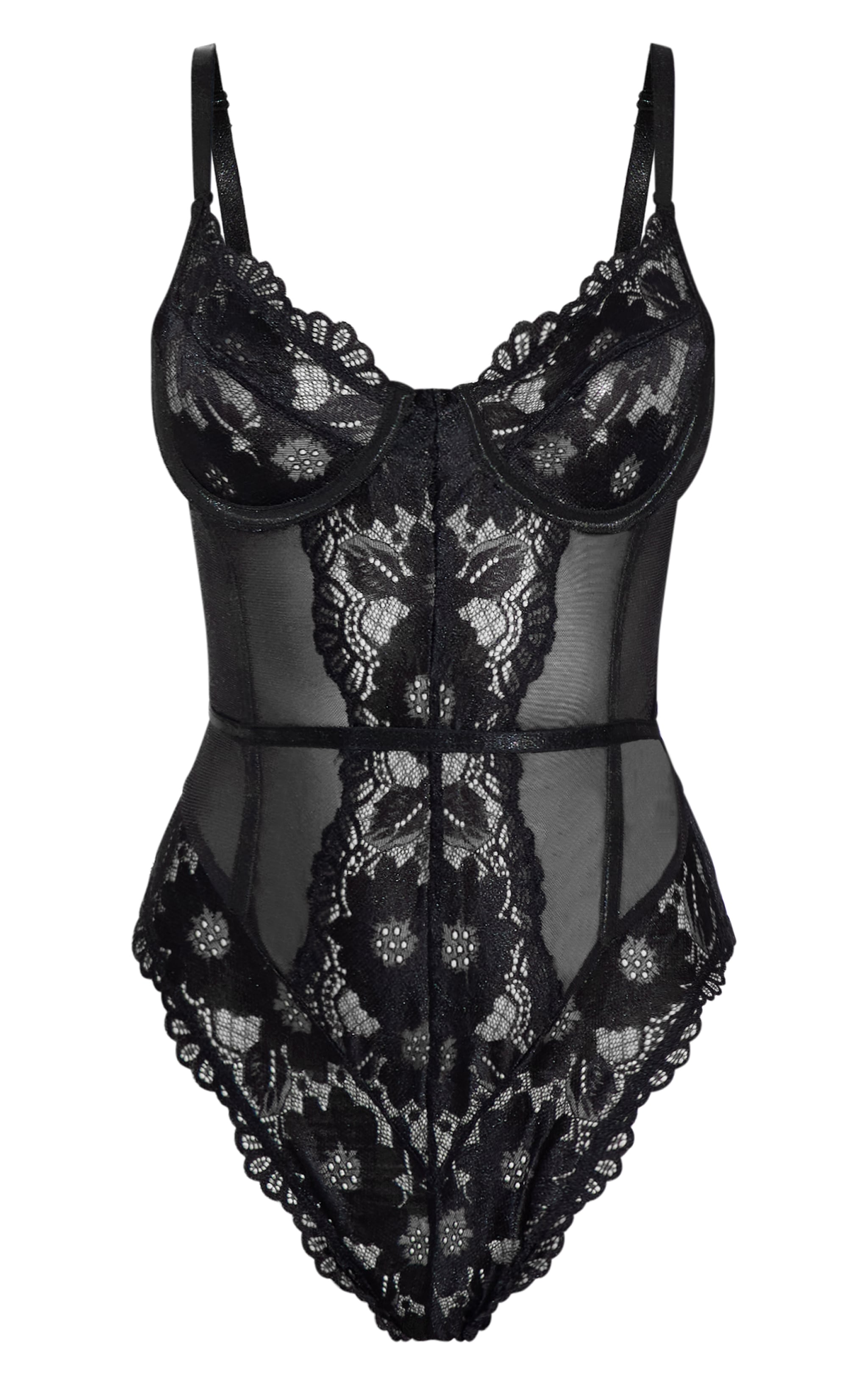 Body en dentelle noire à armatures et détail liserés image 5