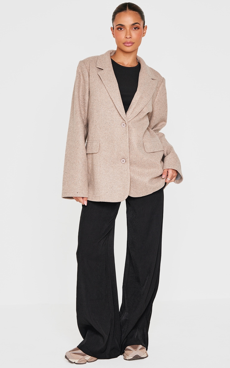 Taupe Brushed Wool Look Tailored Blazer image 3