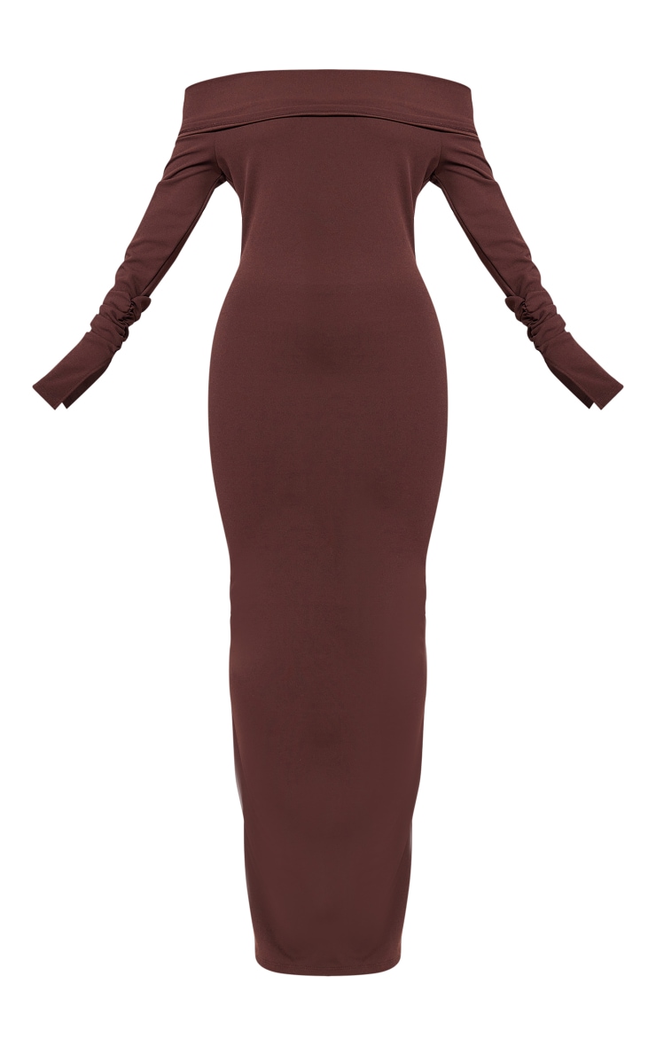 Chocolate Crepe Long Sleeve Bardot Maxi Dress image 5