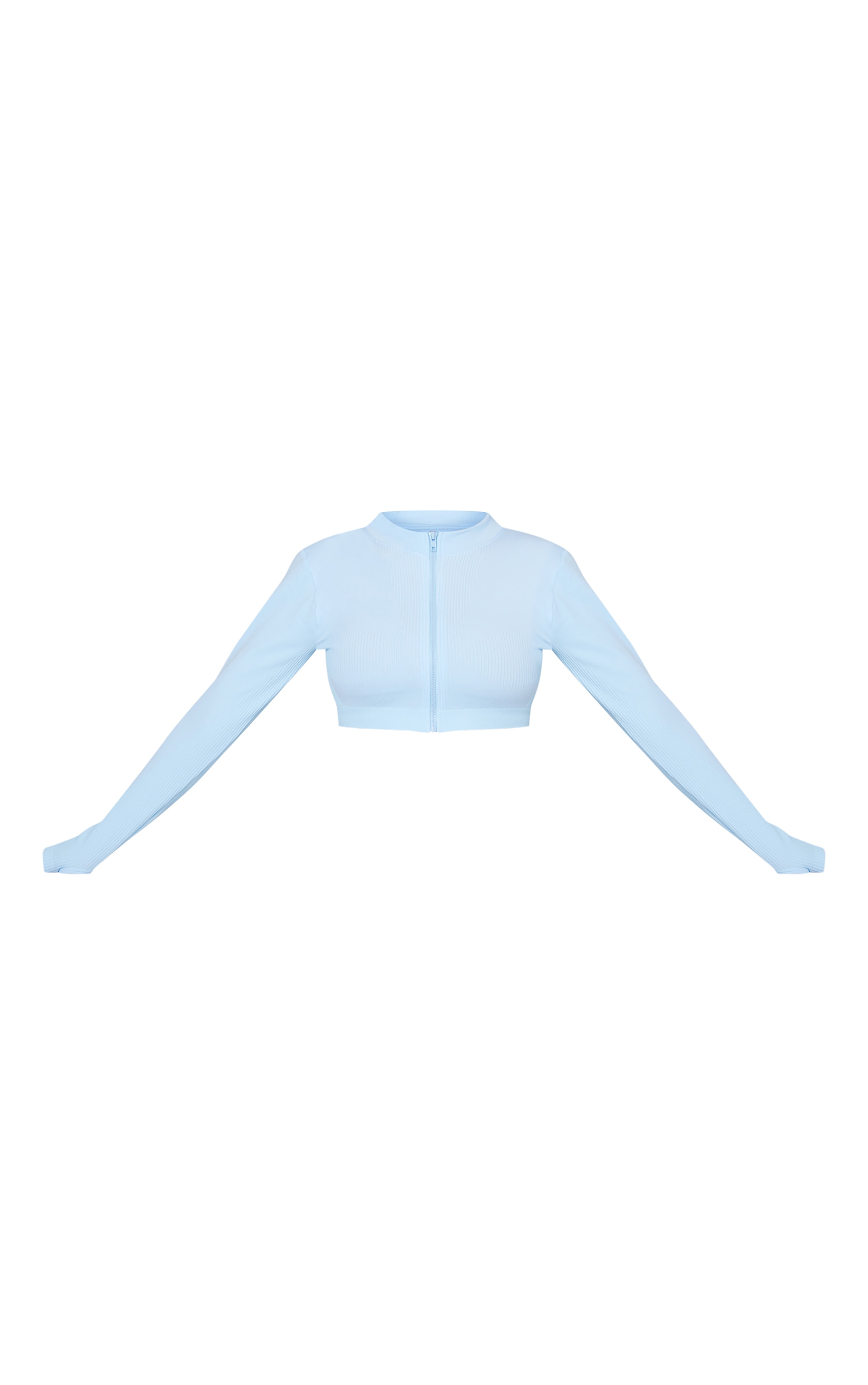 PRETTYLITTLETHING SKI Baby Blue Ribbed Seam Detail Zip Up Crop Jacket image 5