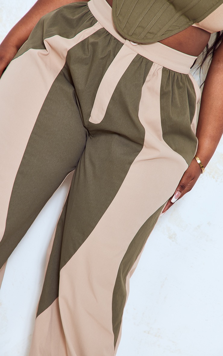 Plus Khaki Panel Oversized Cargo Trousers image 4