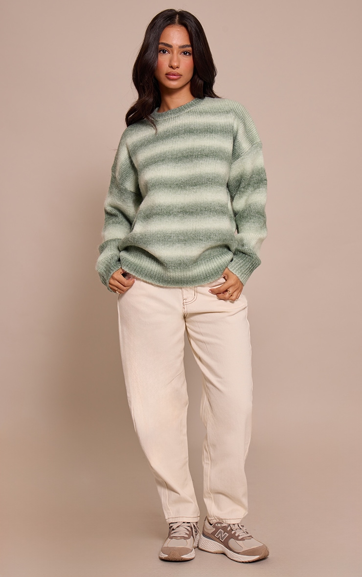 Petite Green Stripe Knitted Sweater image 3