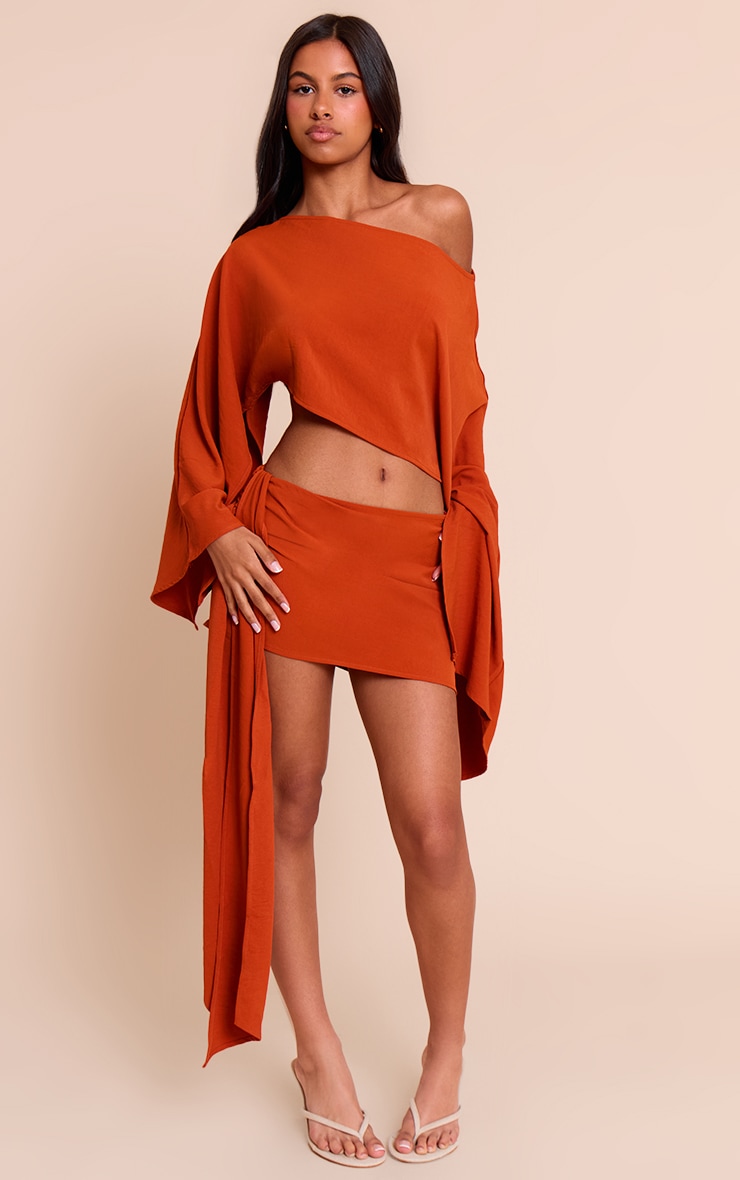 Petite Rust Floaty Knot Side Mini Skirt image 4