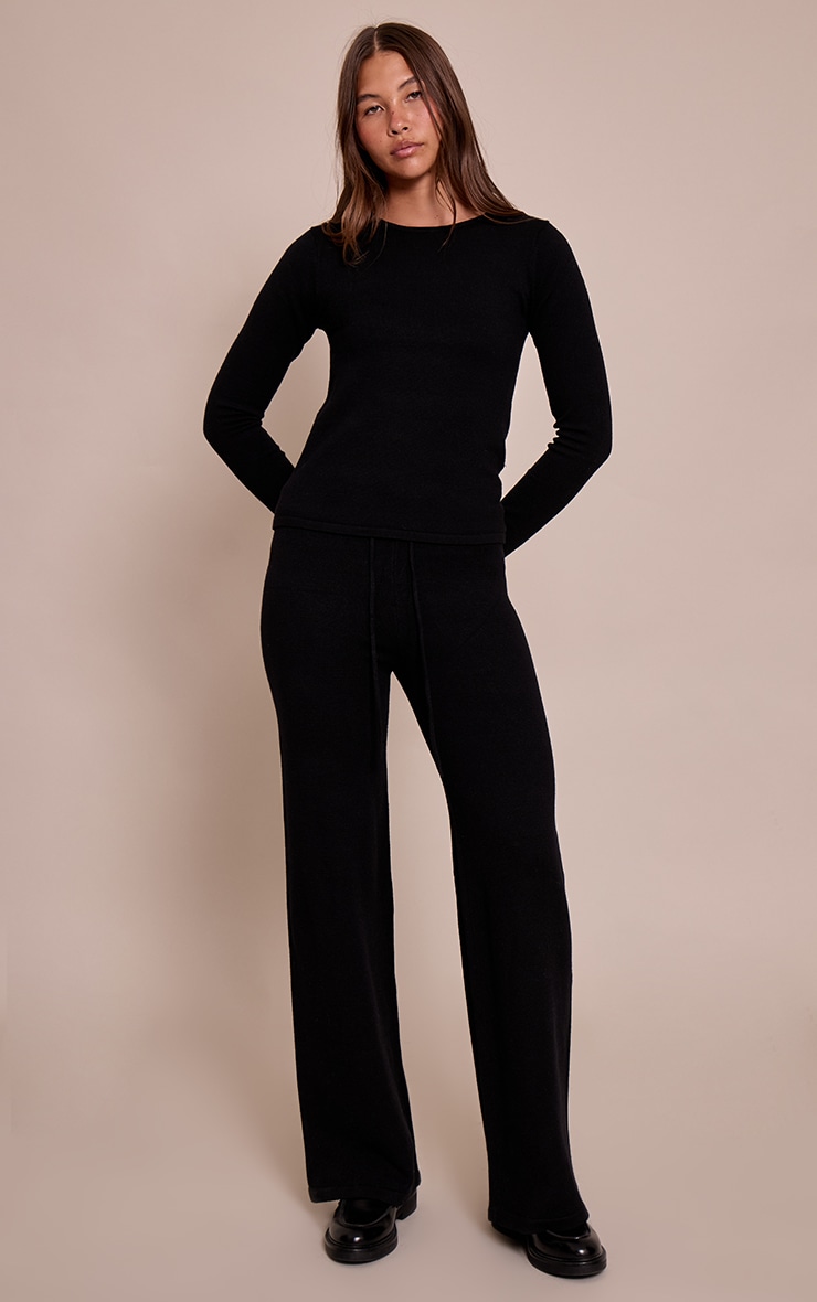 Black Drawstring Waist Fine Knit Pant image 2