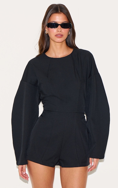 Black Tailored Woven High Neck Cocoon Sleeve Playsuit