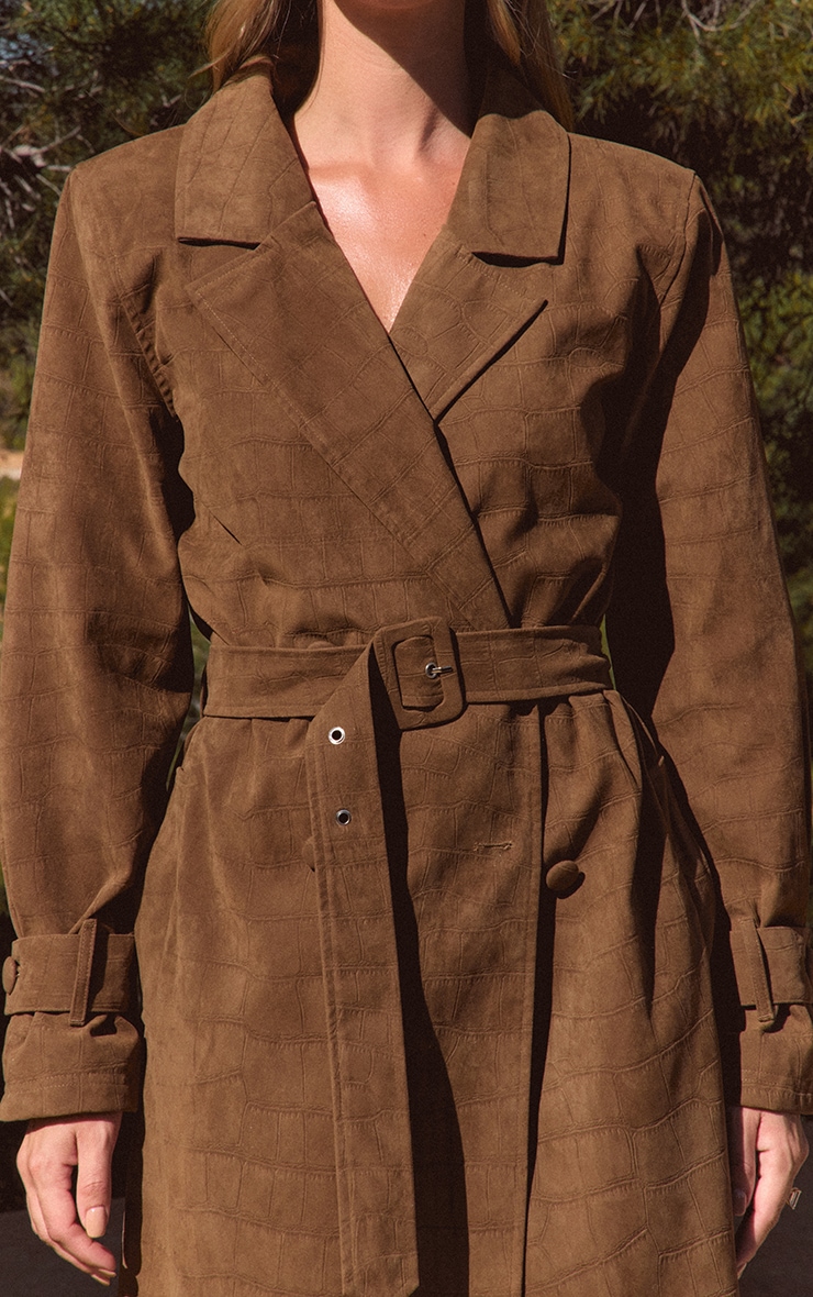 Chocolate Croc Suede Trench Coat image 4