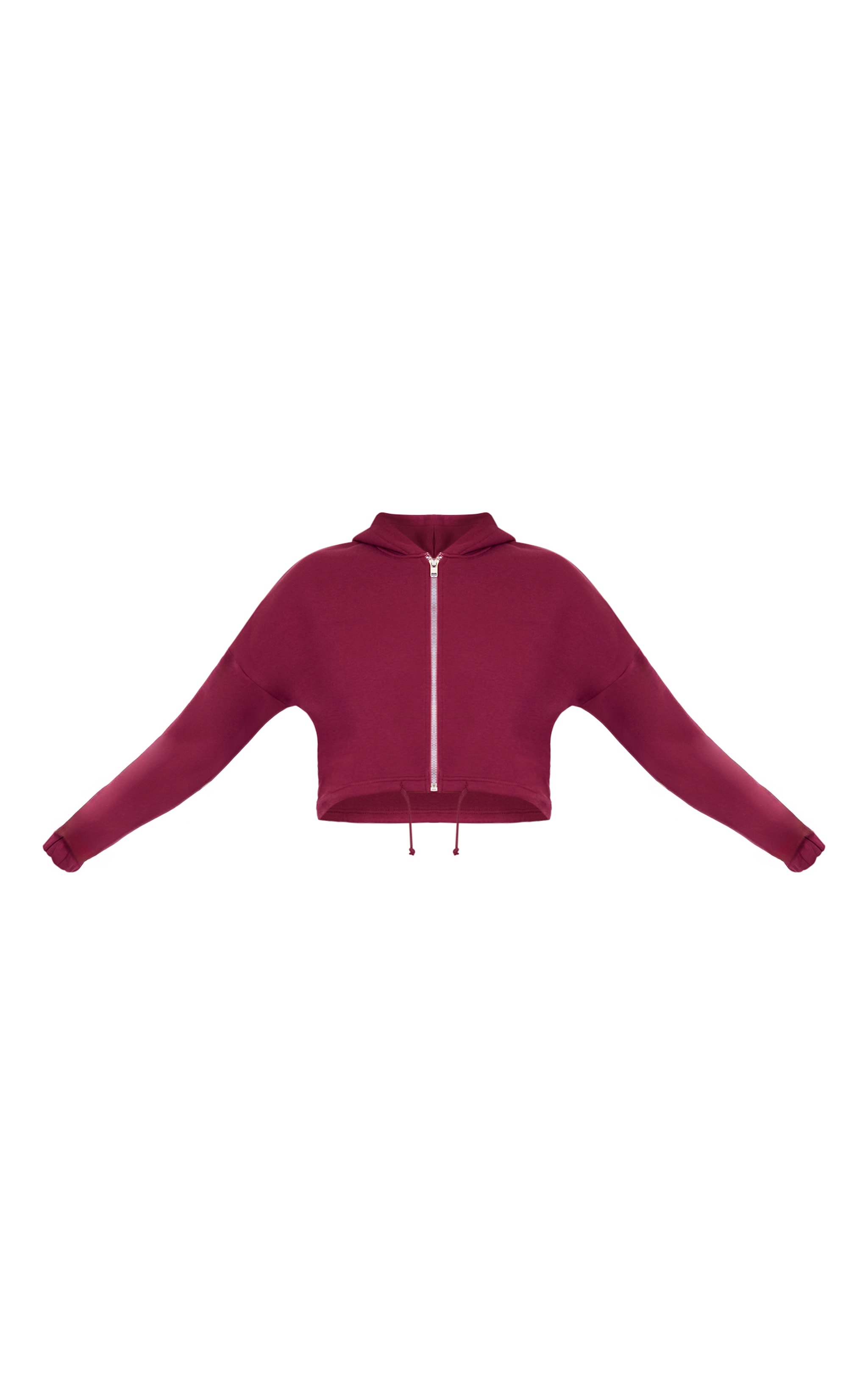 Burgundy Toggle Waist Zip Up Cropped Hoodie image 5