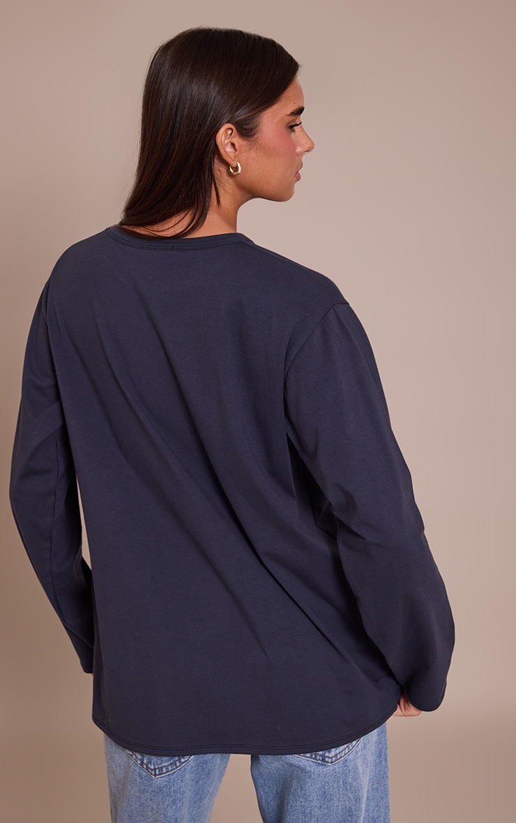 Navy Cotton Basic Oversized Long Sleeve T-shirt image 2