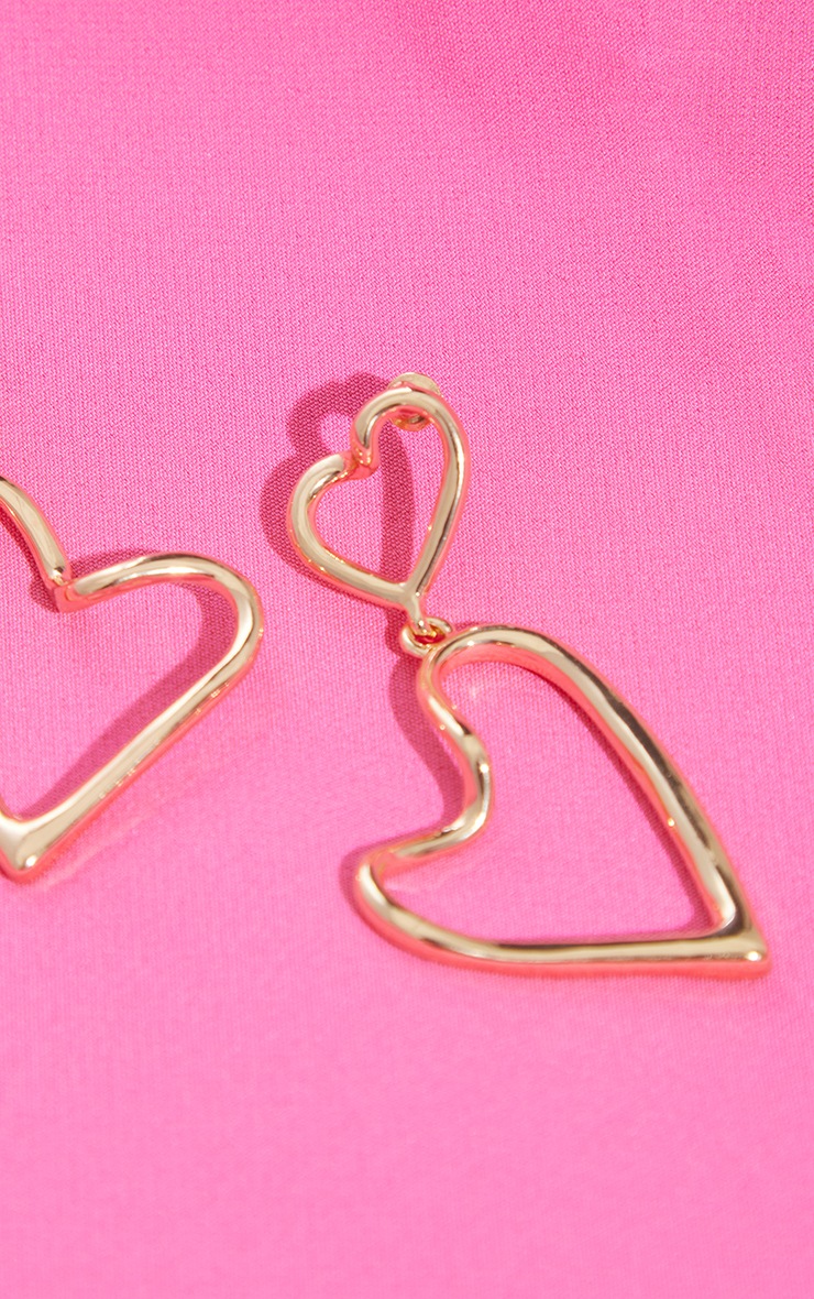 Gold Double Heart Statement Earrings image 2