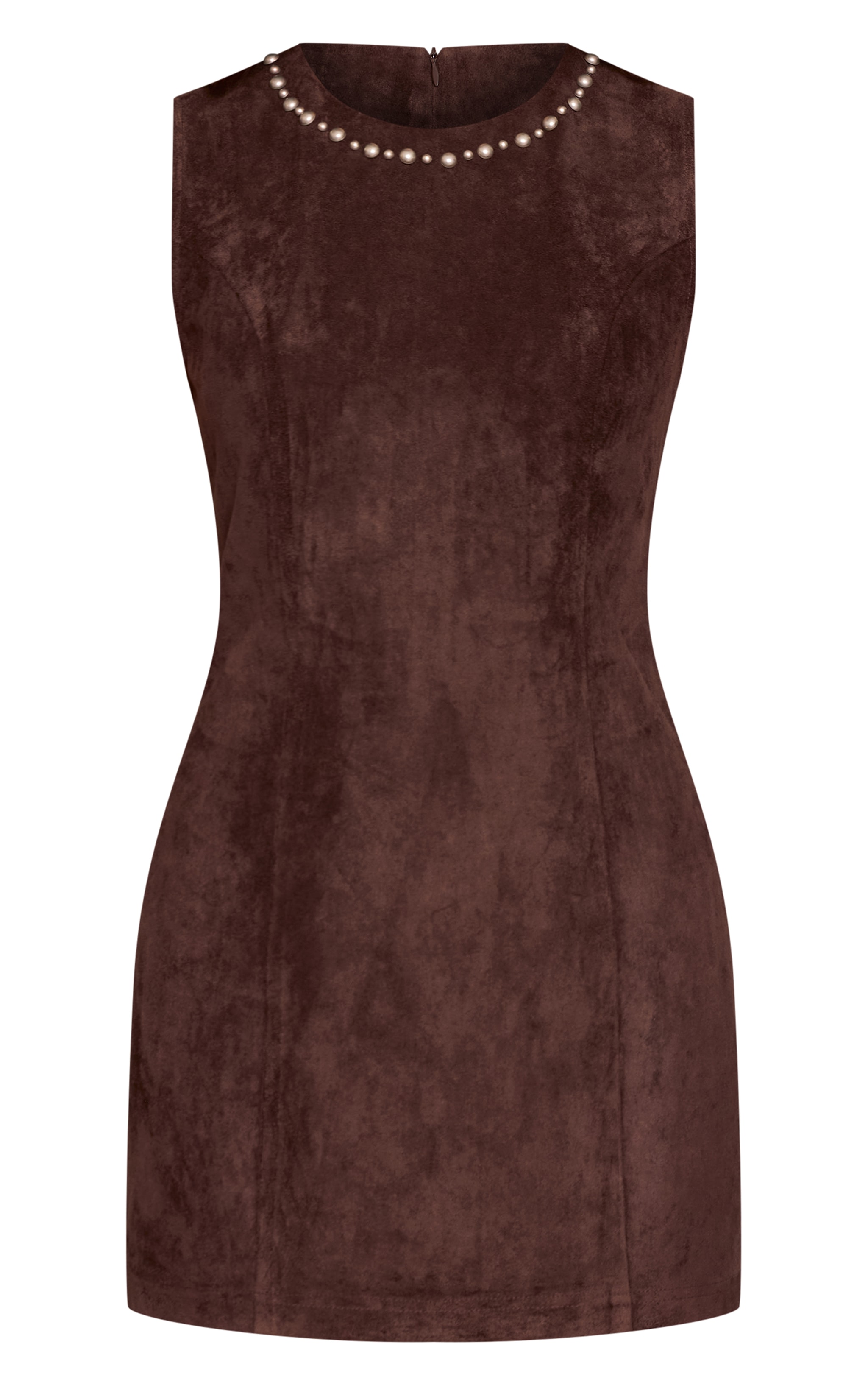 Chocolate Suede Stud Detail Bodycon Dress image 5